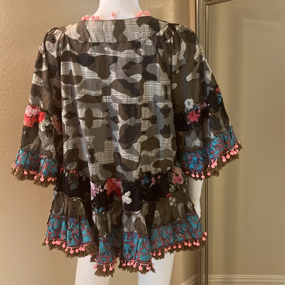 Antica Sartoria Camo Embellished Pom Pom Tunic Top - Picture 5 of 7